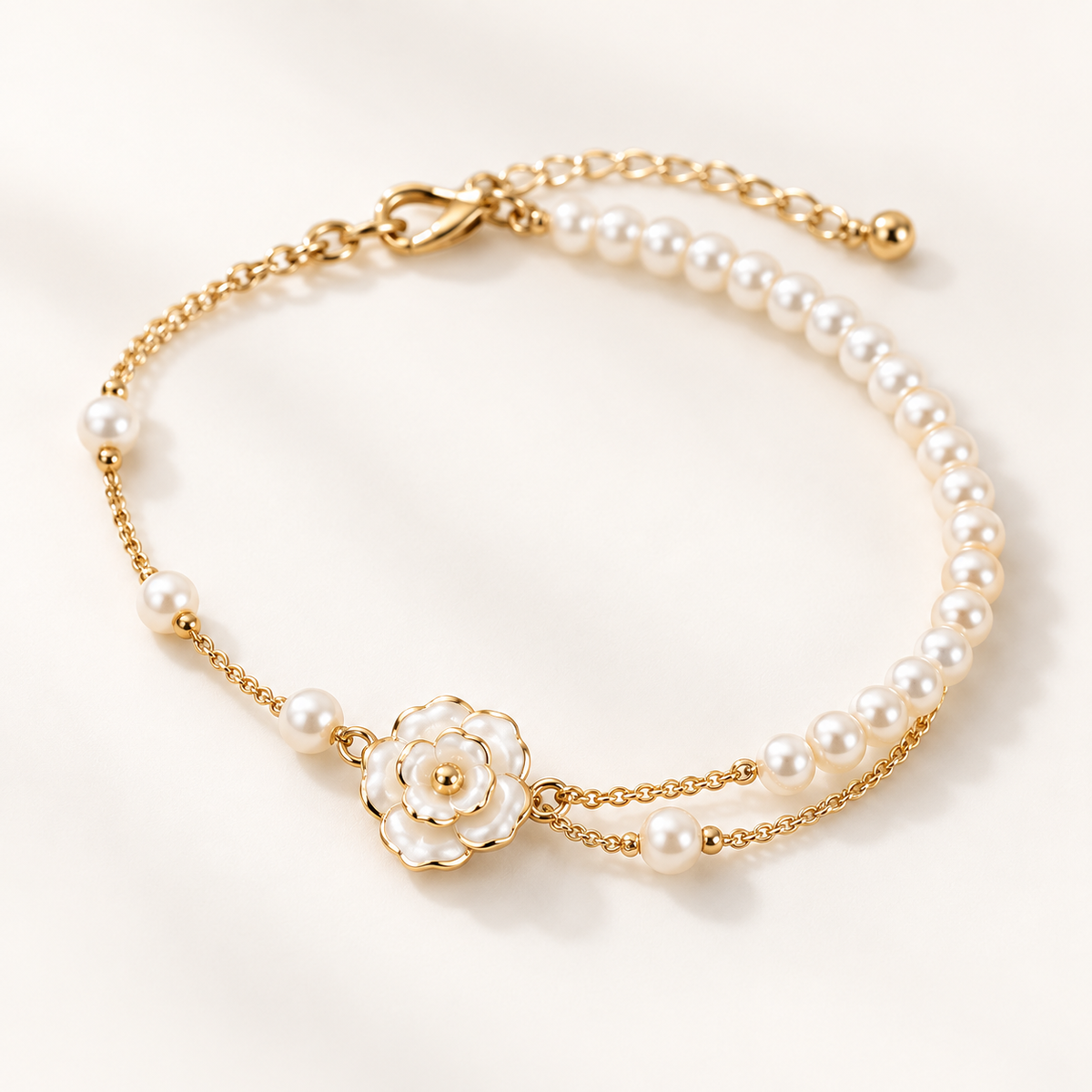Camellia Pearl Layered Bracelet