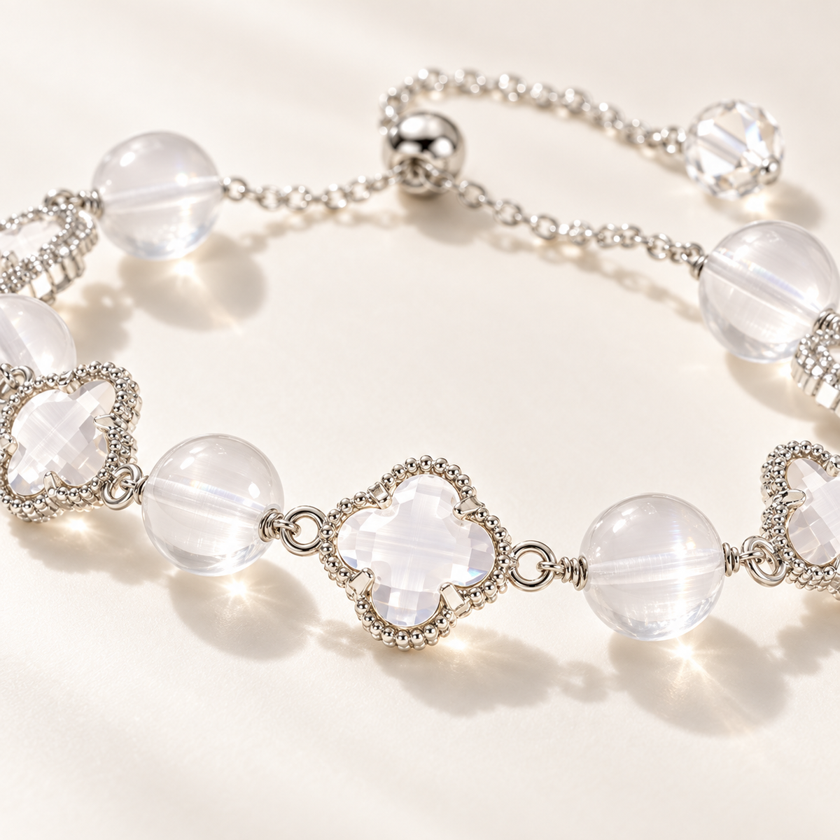 White Crystal Clover Cat's Eye Bracelet lifestyle photo 5