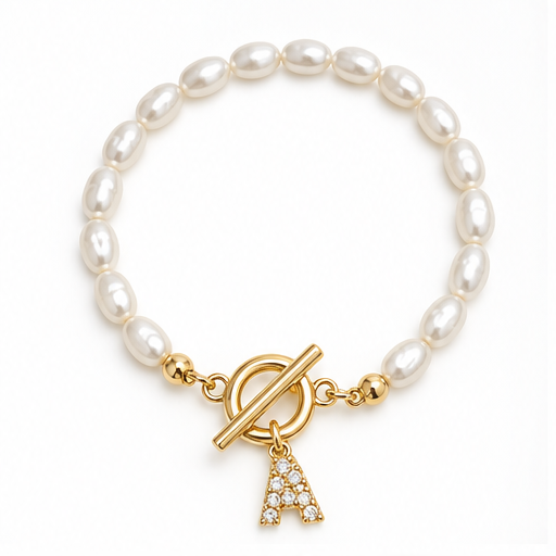 Baroque Pearl Initial Toggle Bracelet white background product photo