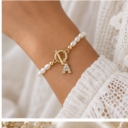 Baroque Pearl Initial Toggle Bracelet lifestyle photo 2