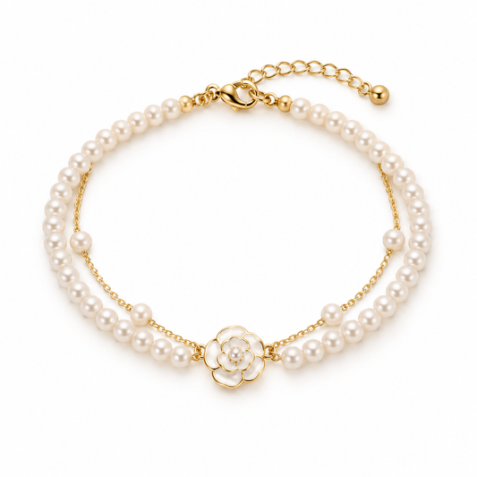 Camellia Pearl Layered Bracelet