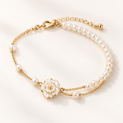 Camellia Pearl Layered Bracelet