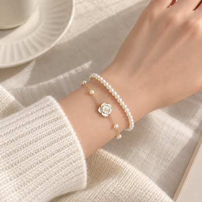Camellia Pearl Layered Bracelet