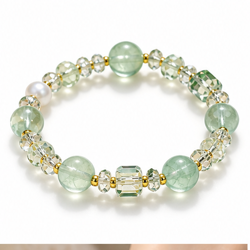 Green Crystal Bead Bracelet white background product photo