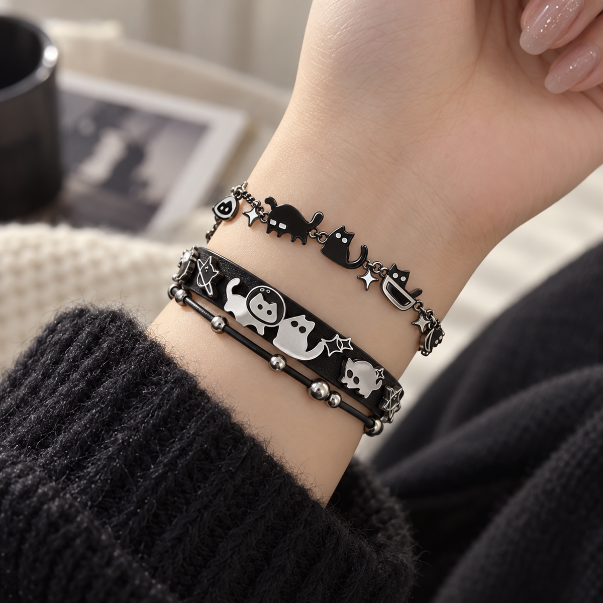 Midnight Cat Layered Bracelet Set lifestyle photo 1