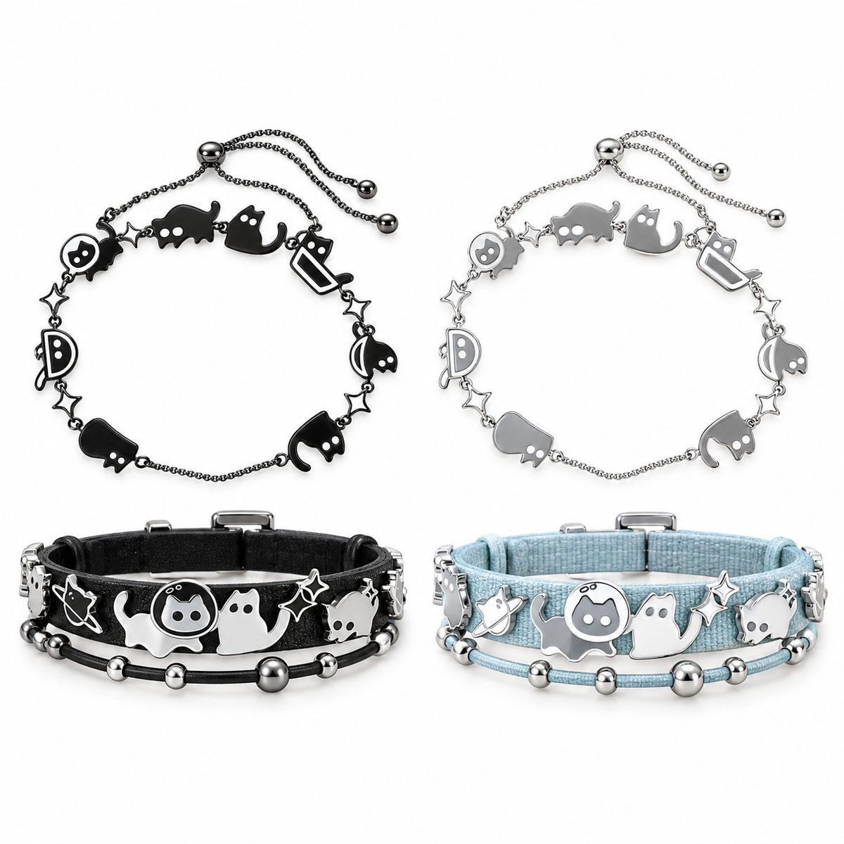 Midnight Cat Layered Bracelet Set white background product photo