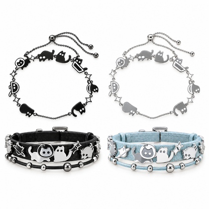 Midnight Cat Layered Bracelet Set white background product photo