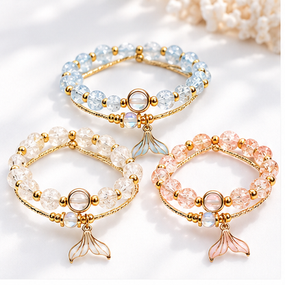 Ocean Mermaid Tail Crystal Bracelet white background product photo
