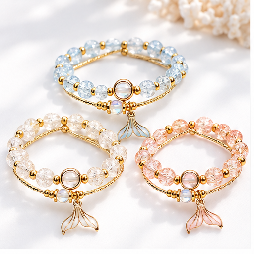 Ocean Mermaid Tail Crystal Bracelet white background product photo