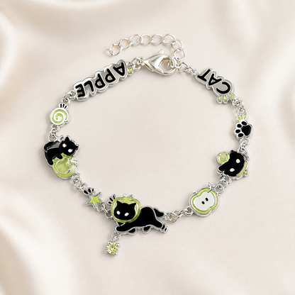 Black Cat Green Apple Sliced Bracelet