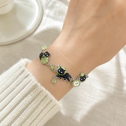 Black Cat Green Apple Sliced Bracelet