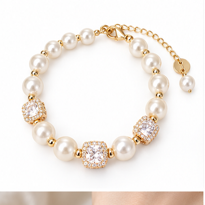 Sugar Cube Faux Pearl Bracelet white background product photo