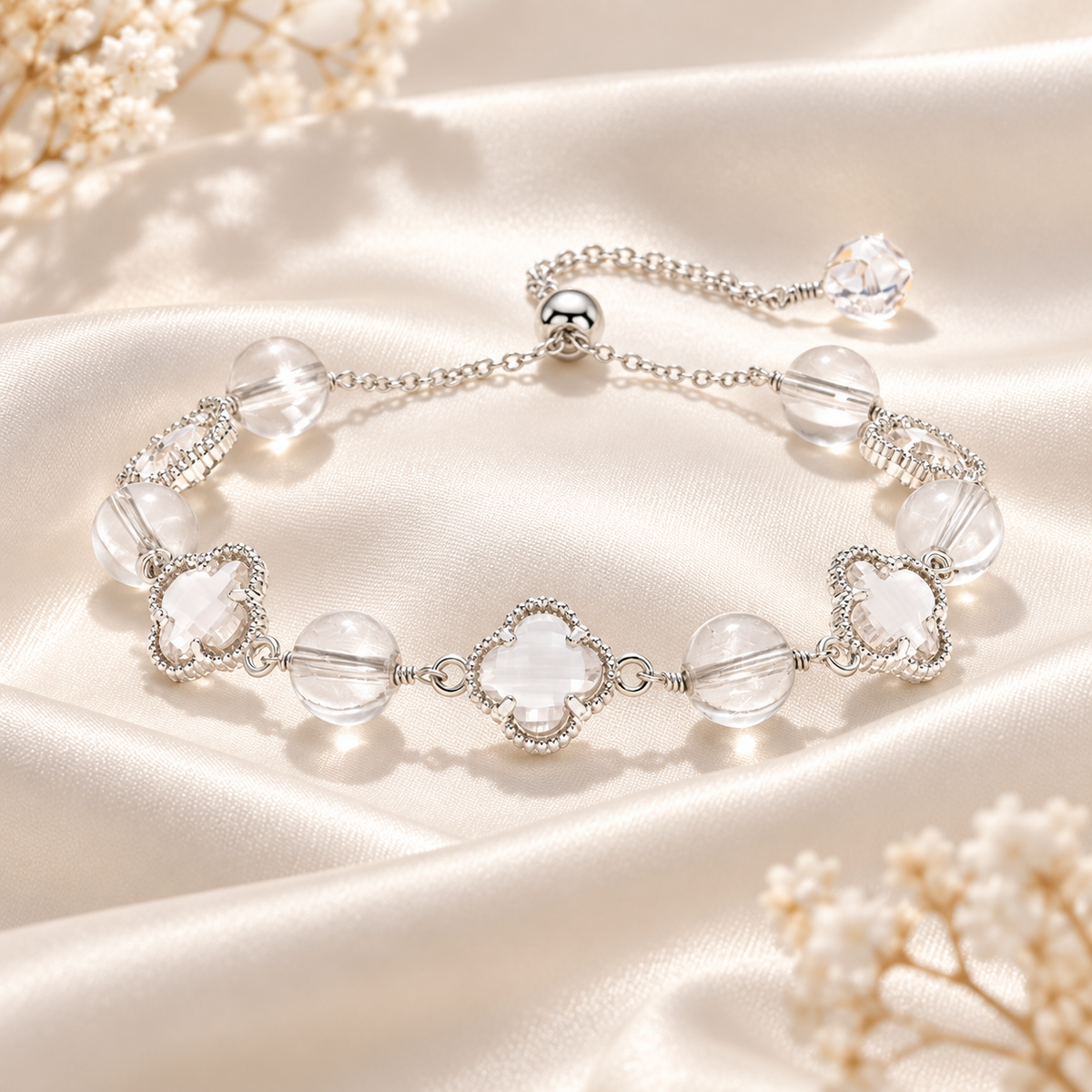 White Crystal Clover Cat's Eye Bracelet lifestyle photo 4