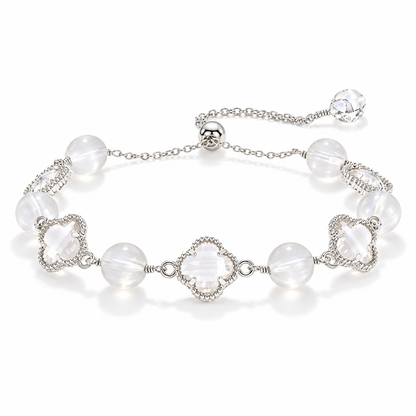 White Crystal Clover Cat's Eye Bracelet white background product photo