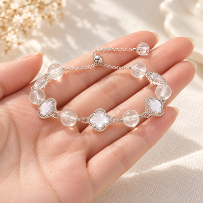 White Crystal Clover Cat's Eye Bracelet lifestyle photo 2